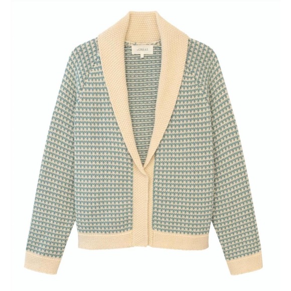 THE GREAT. the minicheck lodge cardigan in morning sky 0 XS - Picture 2 of 10